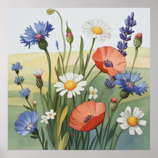 Wildebloemenweide Aquarel Poster (Voorkant)