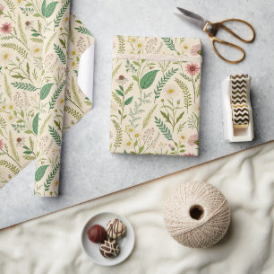 Wildebloemenweide Handgetekende Botanische Kunst Cadeaupapier