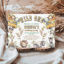 Wildebras jungle eerste verjaardagsfeest uitnodigi