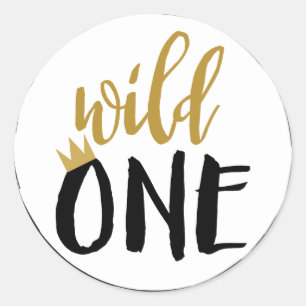 Wildebras Zwart + Goud Foto 1 1e Verjaardag Ronde Sticker