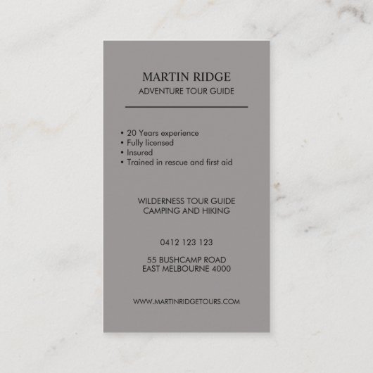 Wilderness Avontuur Tour Gids Camping Survival Visitekaartje (Achterkant)