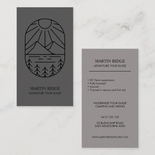 Wilderness Avontuur Tour Gids Camping Survival Visitekaartje (Voorkant / Achterkant)