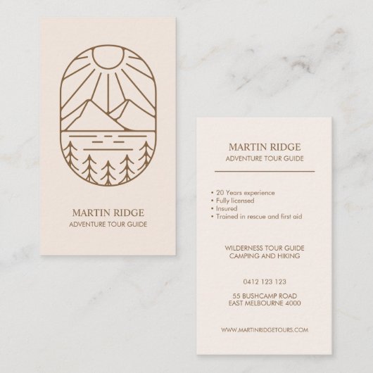 Wilderness Avontuur Tour Gids Camping Survival Visitekaartje (Voorkant / Achterkant)