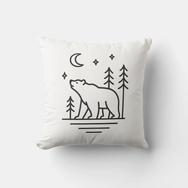 Wilderness Bear Under the Moon Decorative Pillow Kussen (Voorkant)