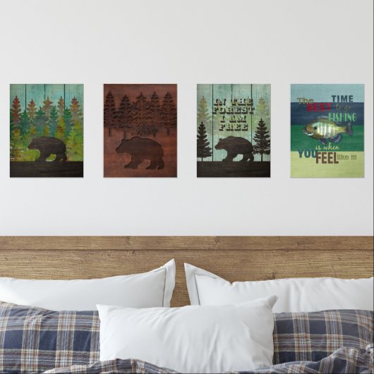 Wilderness Beer en Vist buitenliefhebbers Muurkunst Sets (Slaapkamer)