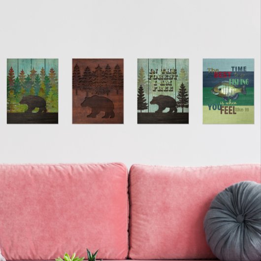 Wilderness Beer en Vist buitenliefhebbers Muurkunst Sets (Woonkamer)