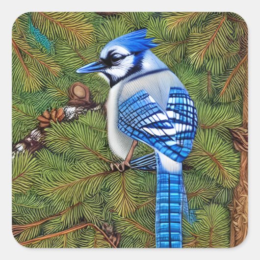 Wilderness Blue Jay Vierkante Sticker (Voorkant)