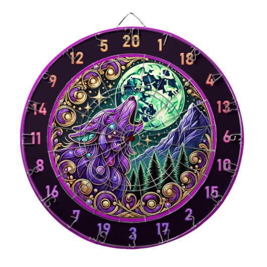 Wilderness Calls: Wolf en Gouden Maan Dartbord (Voorkant)