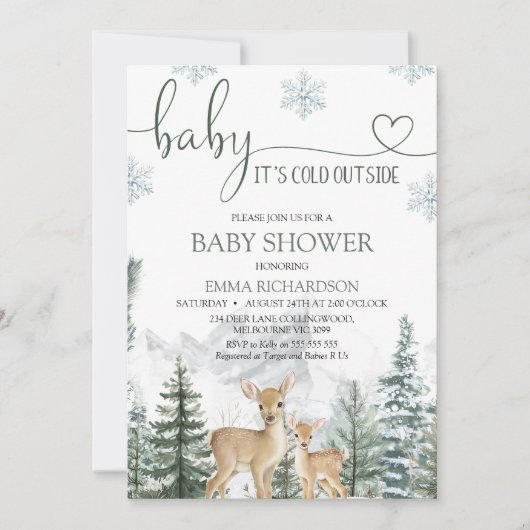 Wilderness Deer Baby Its Cold Outside Baby Shower Kaart (Voorkant)