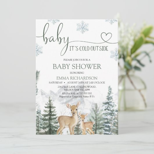 Wilderness Deer Baby Its Cold Outside Baby Shower Kaart (Staand voorkant)