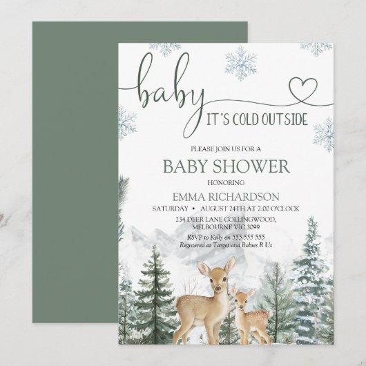 Wilderness Deer Baby Its Cold Outside Baby Shower Kaart (Voorkant / Achterkant)