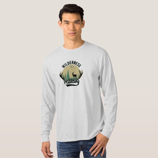 Wilderness Deer Hunting Long Sleeve T-shirt (Voorkant volledig)