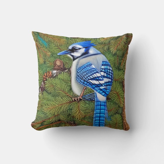 Wilderness Evergreen Blue Jay Kussen (Voorkant)