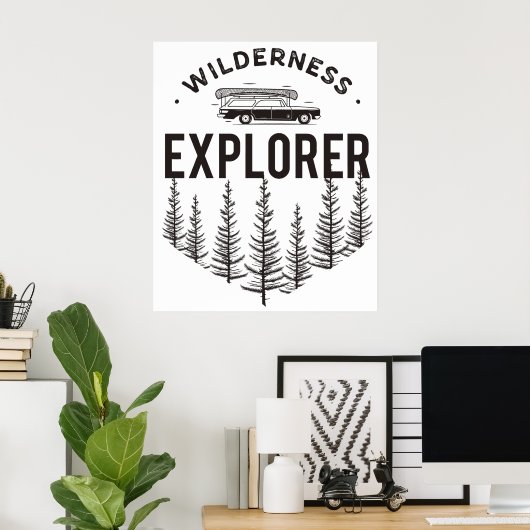 Wilderness Explorer Station Wagon Canoe Trees Poster (Thuiskantoor)