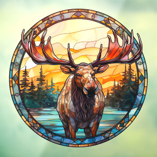 Wilderness Forest Moose Faux Stained Glass Raamsticker