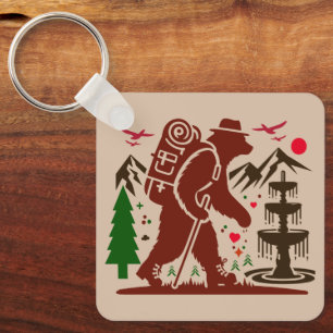 Wilderness Hiking Beer Explorer Art Print Sleutelhanger