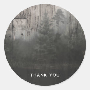 Wilderness Lake Dennenbomen Bos & Houten Bruiloft Ronde Sticker