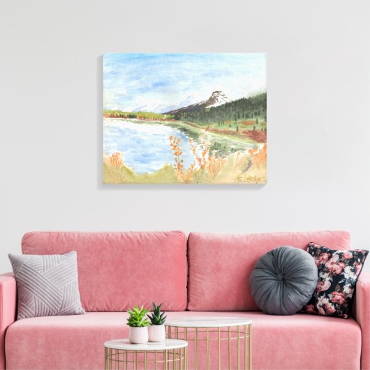 Wilderness Lake in de herfst Waterverf: Canvas Afdruk (Insitu (Woonkamer))