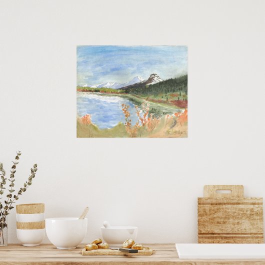 Wilderness Lake in de herfst Waterverf: Poster (Keuken)