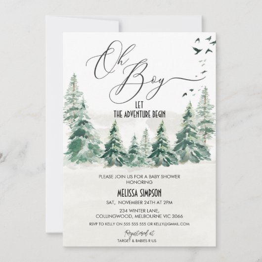 Wilderness Oh Boy Calligraphy Baby shower Kaart (Voorkant)