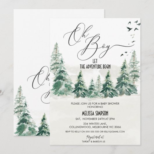 Wilderness Oh Boy Calligraphy Baby shower Kaart (Voorkant / Achterkant)