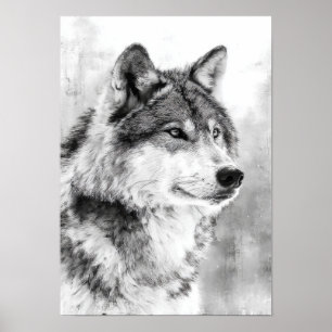 Wilderness Spirit - Grijze Wolf Fijne Kunstschets Poster
