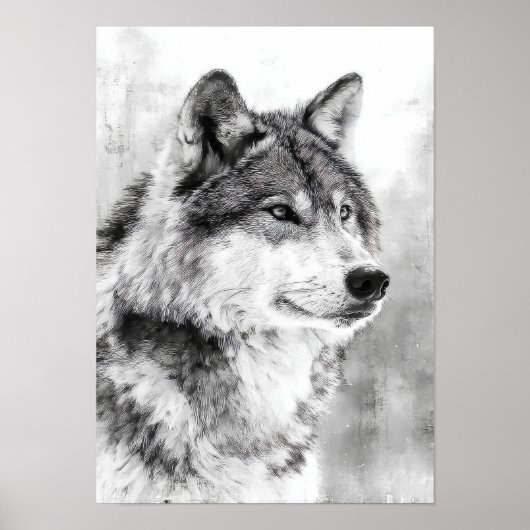 Wilderness Spirit - Grijze Wolf Fijne Kunstschets Poster (Voorkant)