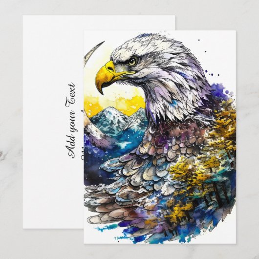 Wilderness Waterverf Forest Moon Eagle Feestdagenkaart (Voorkant / Achterkant)