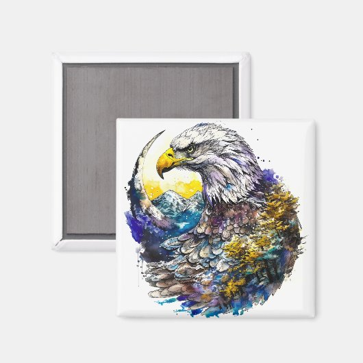 Wilderness Waterverf Forest Moon Eagle Magneet (Voorkant / Achterkant)