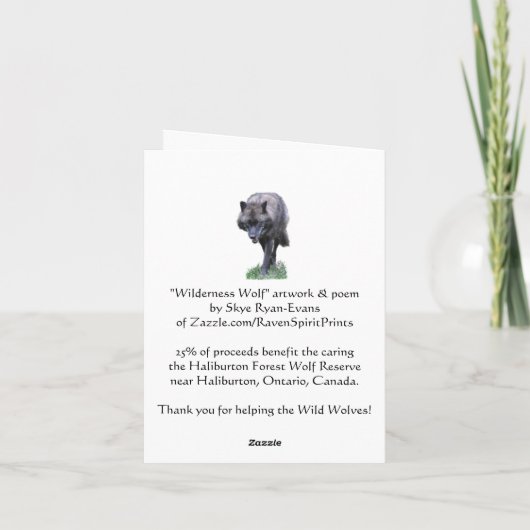 WILDERNESS WOLF & Poem Dank u kaart (Achterkant)