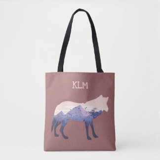 Wilderness Wolf Silhouette Monogram Tote Bag