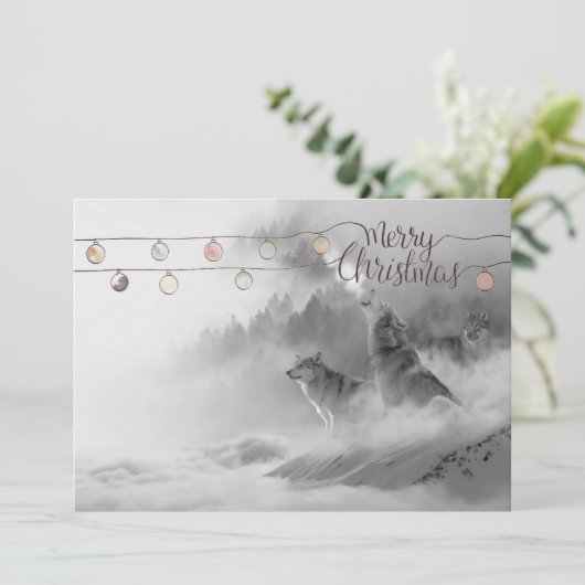 Wilderness Wolven in de sneeuw Kerstmis Feestdagenkaart (Staand voorkant)