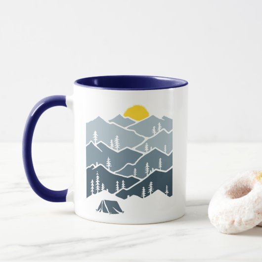 Wildernis Berg Bos Tent Camper Mok (Met donut)