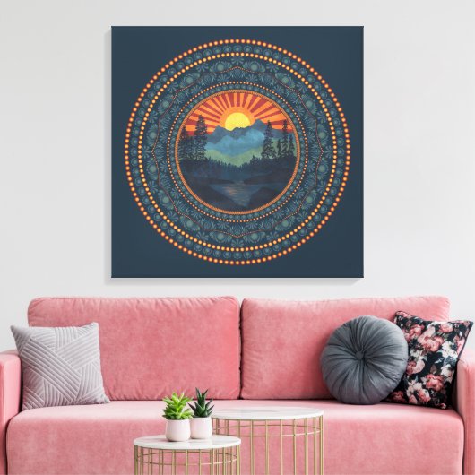 wildernis Sunset Dot Mandala Canvas (Insitu (Woonkamer))