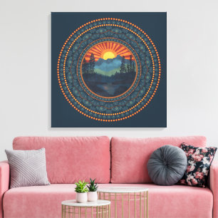 wildernis Sunset Dot Mandala Canvas Afdruk