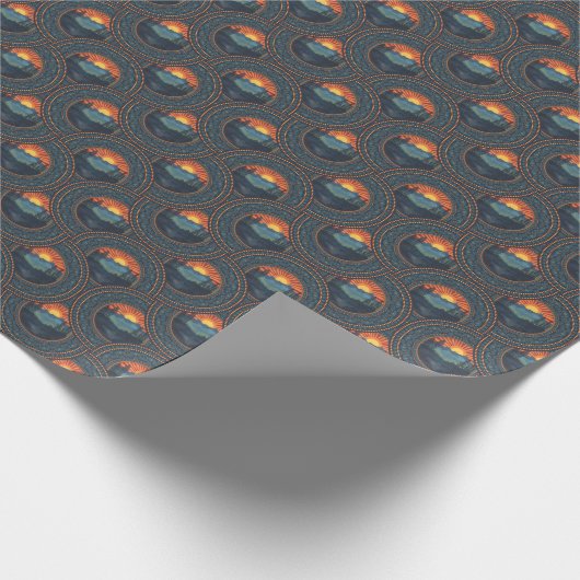 wildernis Sunset Mandala Art Deco Fans Cadeaupapier (Hoek)