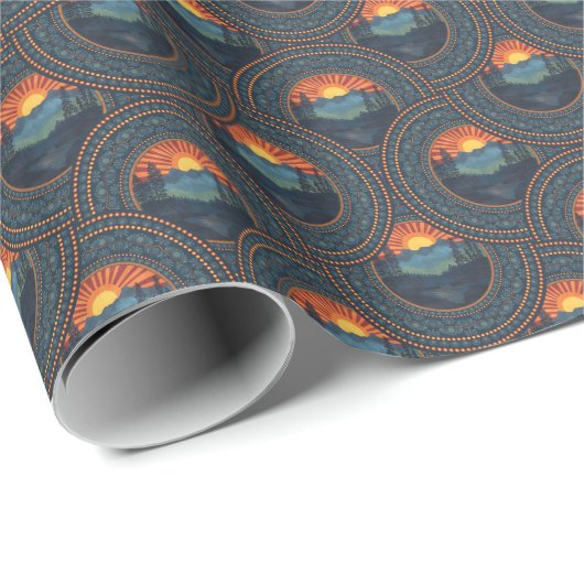 wildernis Sunset Mandala Art Deco Fans Cadeaupapier (Rol Hoek)