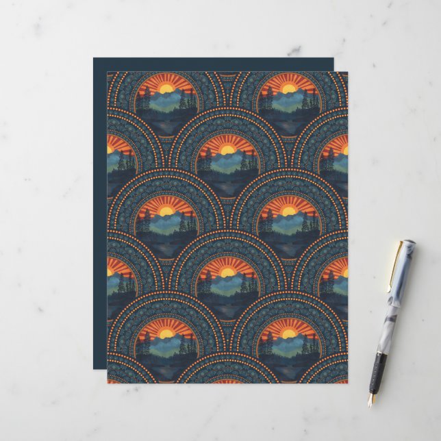  wildernis Sunset Mandala Art Deco Scallop (Voorkant / Achterkant in situ)