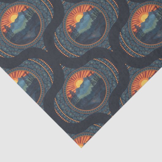 wildernis zonsondergang Mandala Mid Century Ogee Tissuepapier (Detail)