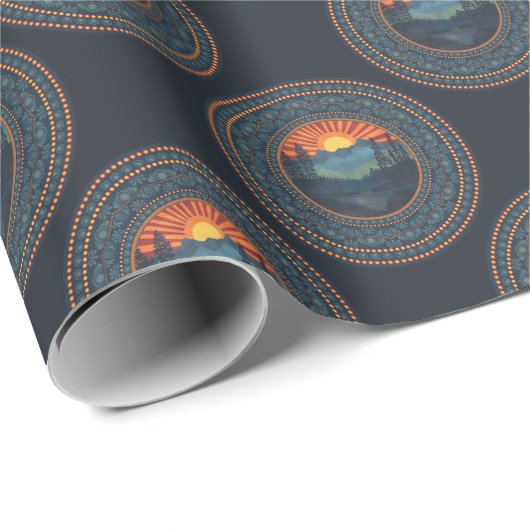  wildernis zonsondergang Polka Dot Mandala Cadeaupapier (Rol Hoek)