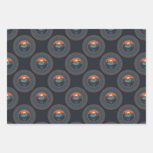  wildernis zonsondergang Polka Dot Mandala Inpakpapier Vel (Voorkant)