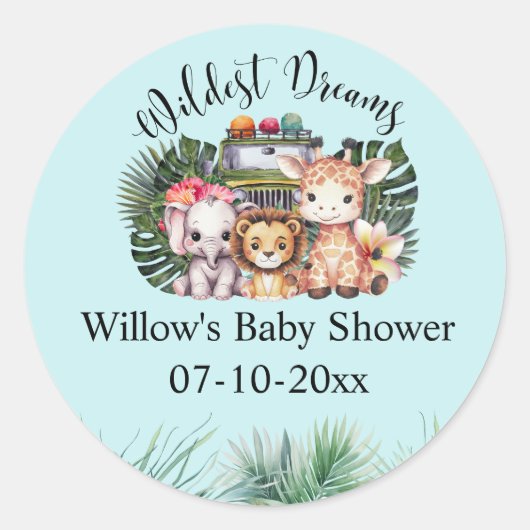 Wildest Dreams Safari Adventure Baby Shower  Ronde Sticker (Voorkant)