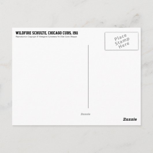 Wildfire Schulte, Chicago Cubs, 1911 Briefkaart (Achterkant)