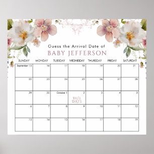 Wildfloral Baby shower Guess Due Date Kalender POS Poster