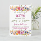 Wildflower 100ste verjaardag kaart (Staand voorkant)