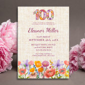 Wildflower 100th Birthday Party - Floral Number Kaart