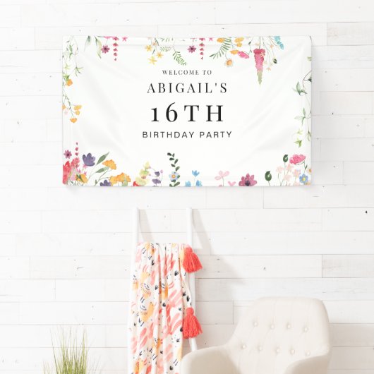 Wildflower 16e verjaardag Party Welkom Spandoek (Insitu)