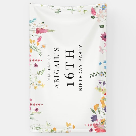 Wildflower 16e verjaardag Party Welkom Spandoek (Verticaal)