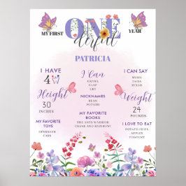 Wildflower 1e jaar 1e eerste verjaardag mijlpaal poster