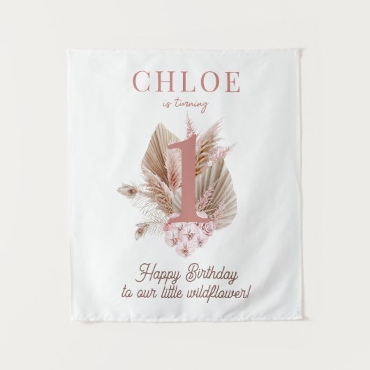 Wildflower 1e verjaardag banner wandtapijt wandkleed (Voorkant)